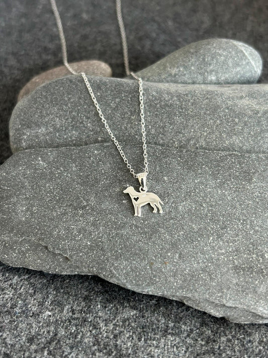 Dog with Heart - 925 Sterling Silver Plain Pendant and Necklace - Boxed