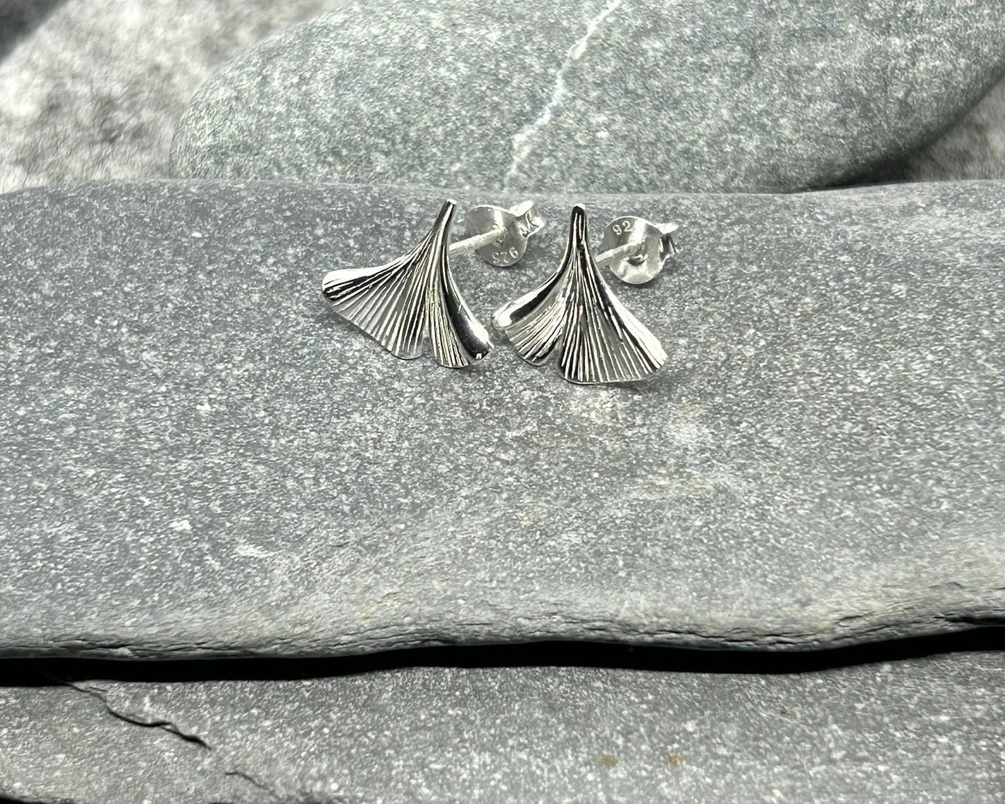 Ginkgo Leaf - 925 Sterling Silver Plain Stud Earrings