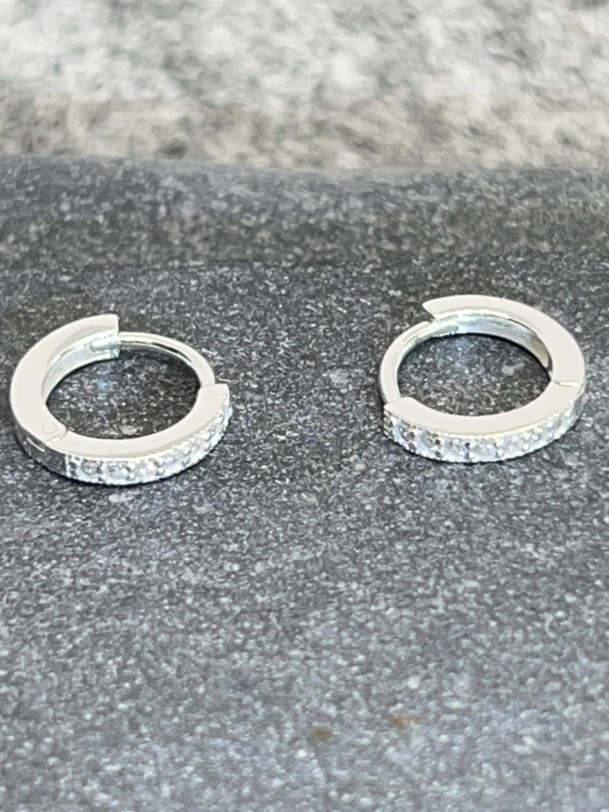 Huggie Ear Silver Hoops - 925 Sterling Silver with Cubic Zirconia. Boxed