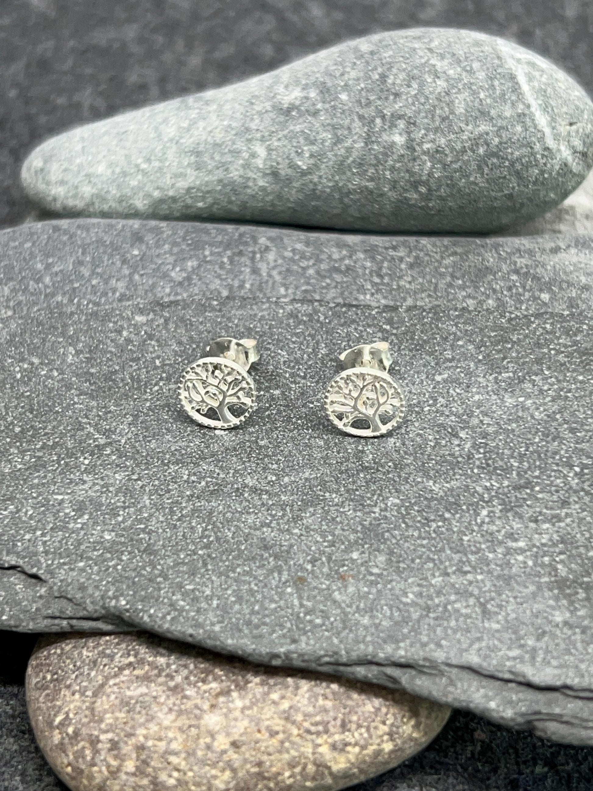 Silver Tree of Life - 925 Sterling Silver Plain Stud Earrings. Boxed