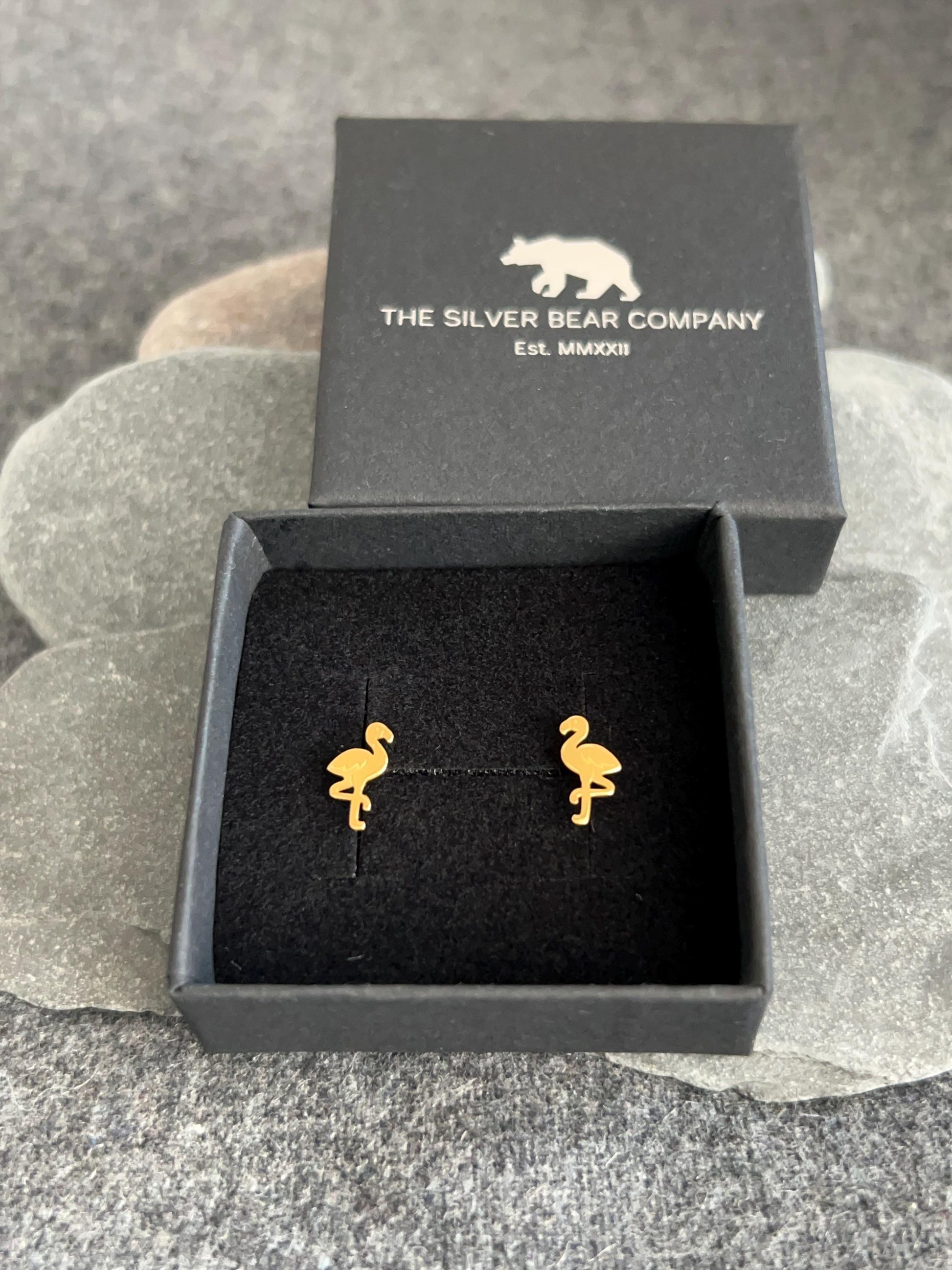 Flamingo Gold - 925 Sterling Silver Gold Plated Laser Cut Ear Studs. Boxed