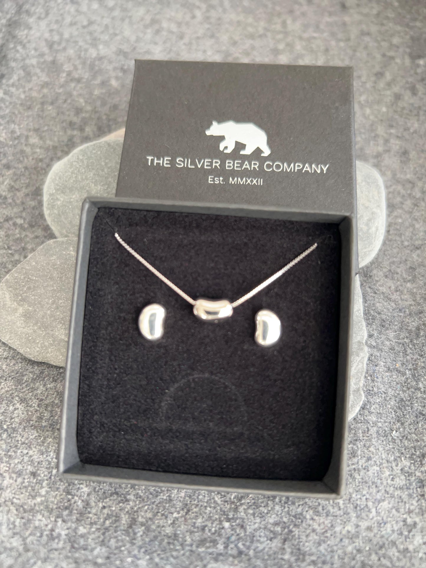 Silver Pebbles - 925 Sterling Silver Stud Earrings and Necklace - Boxed