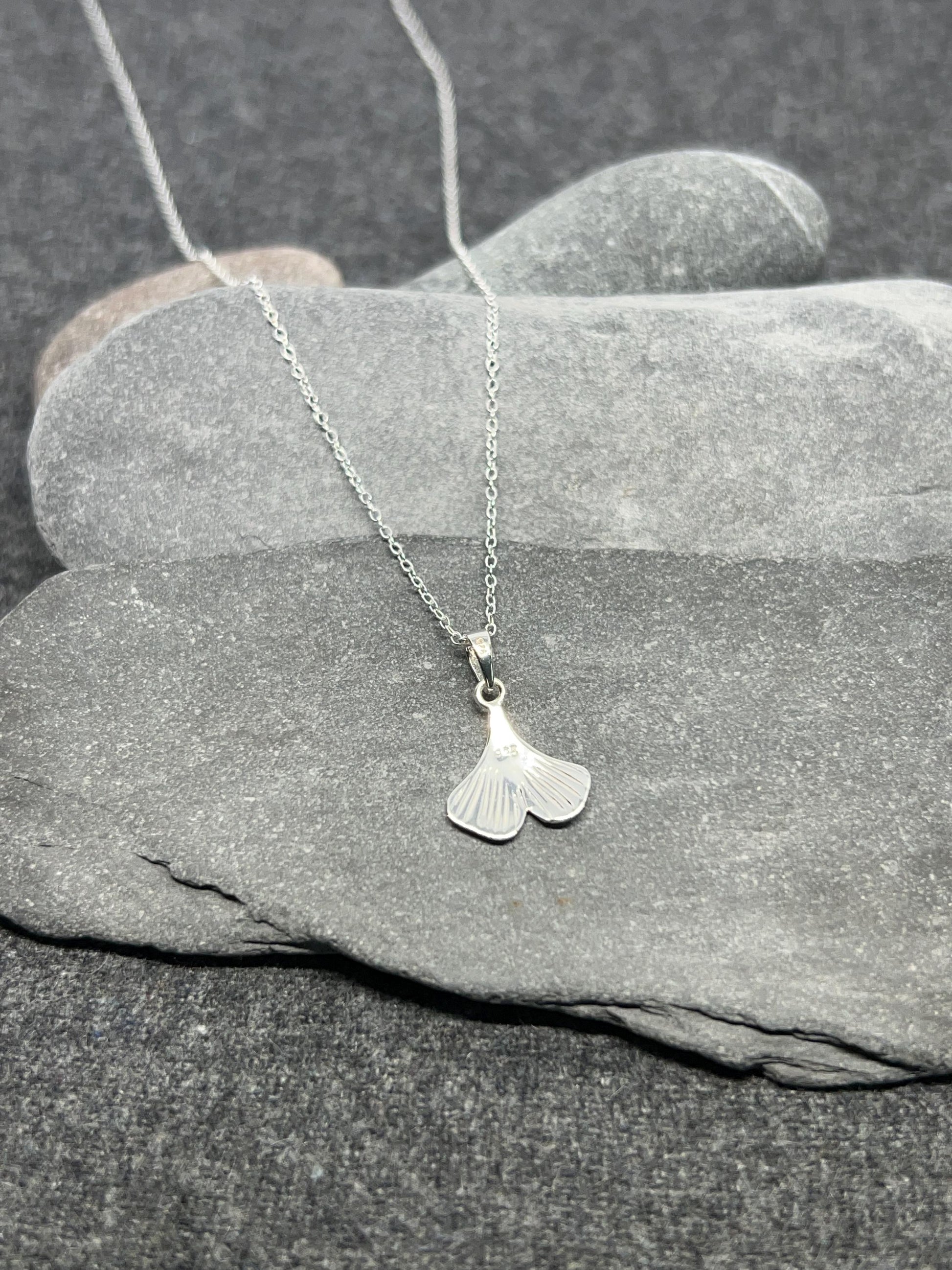 Ginkgo Leaf - 925 Sterling Silver Pendant and Necklace - Boxed