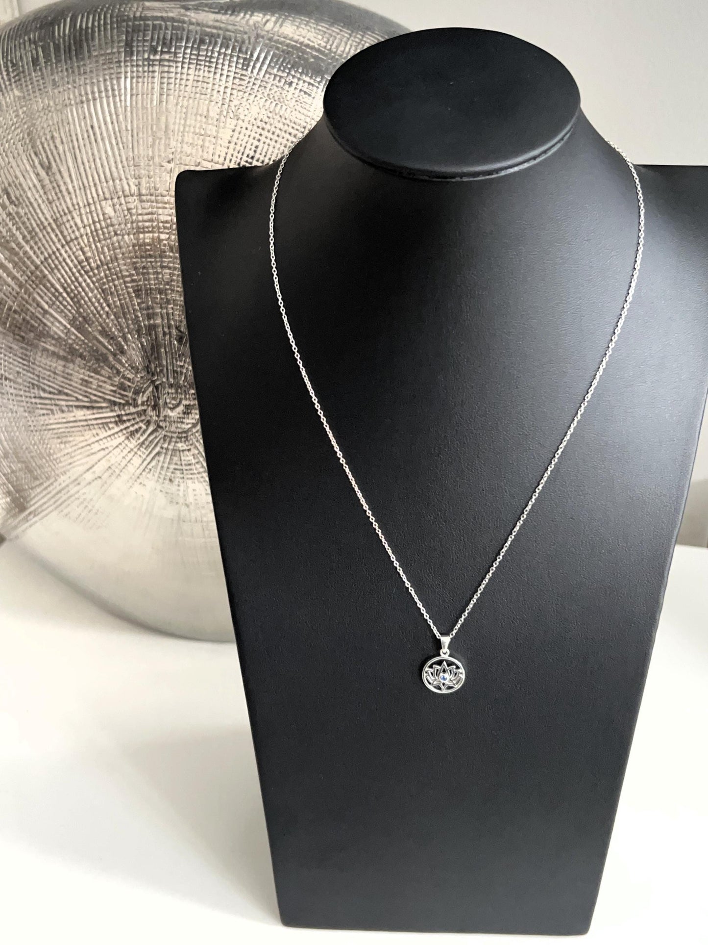 Lotus Flower - 925 Sterling Silver Cubic Zirconia CZ Pendant and Necklace - Boxed