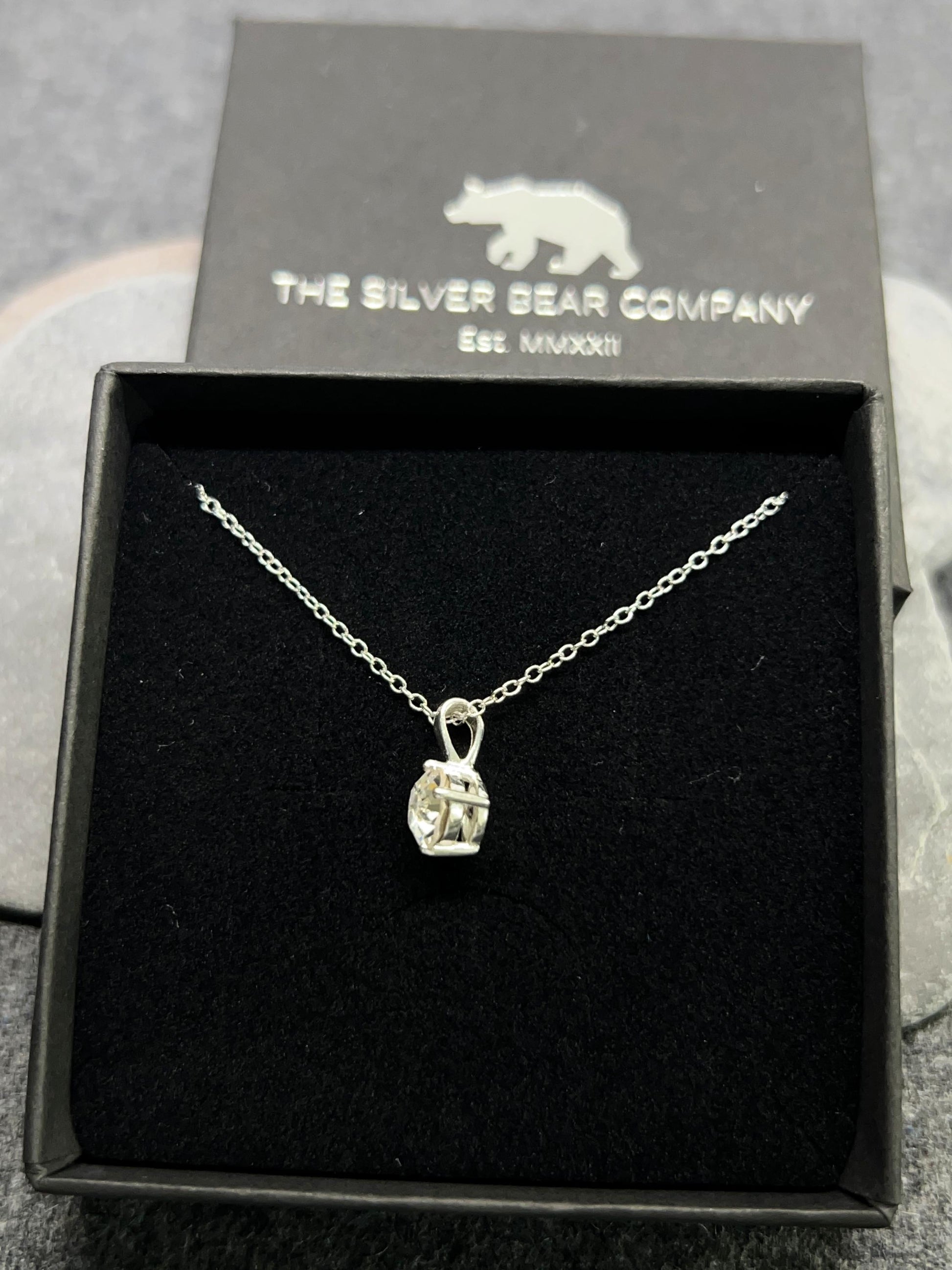 Round Crystal 6mm - 925 Sterling Silver Jewelled Pendant and Necklace - Boxed