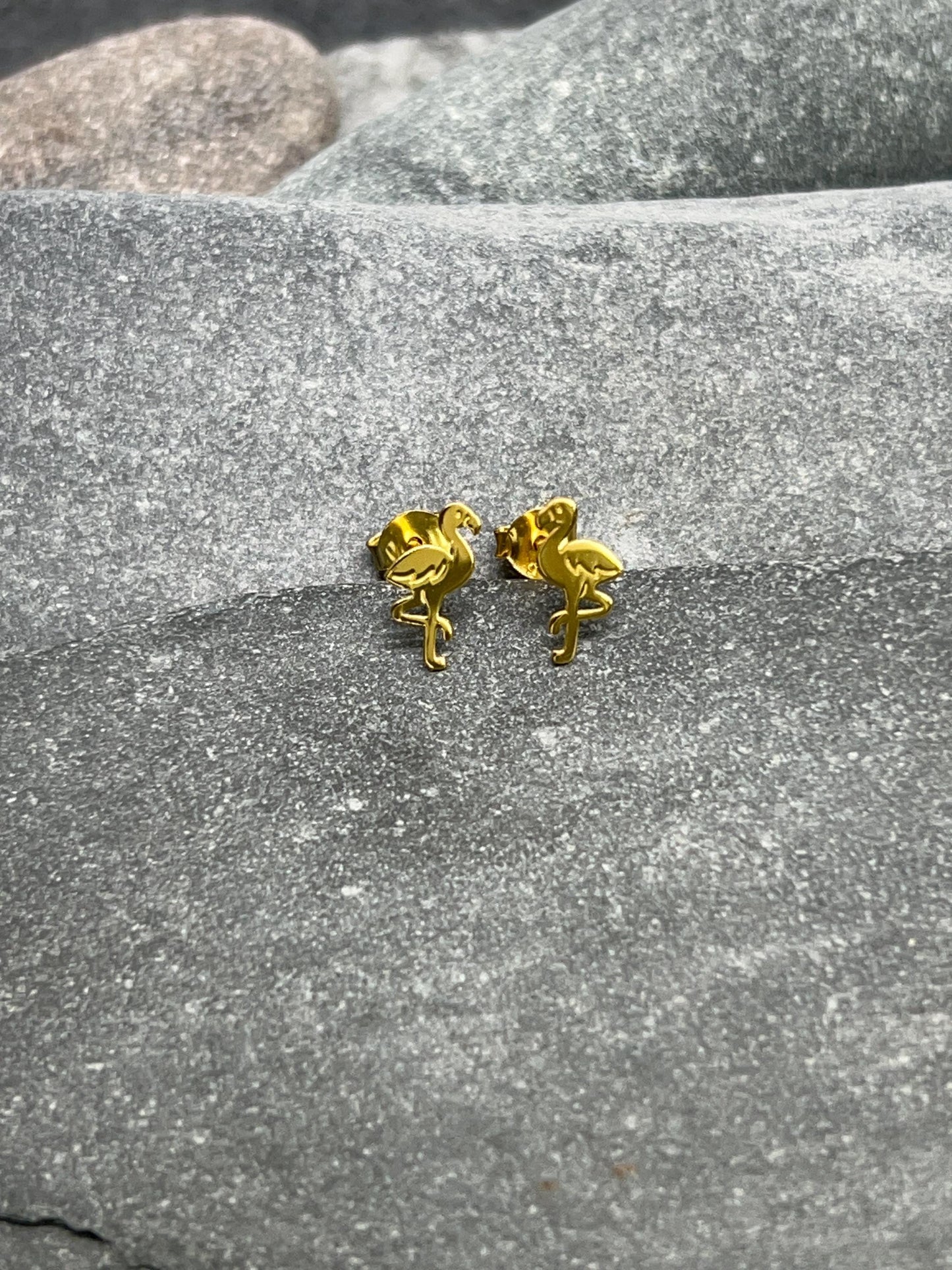 Flamingo Gold - 925 Sterling Silver Gold Plated Laser Cut Ear Studs. Boxed