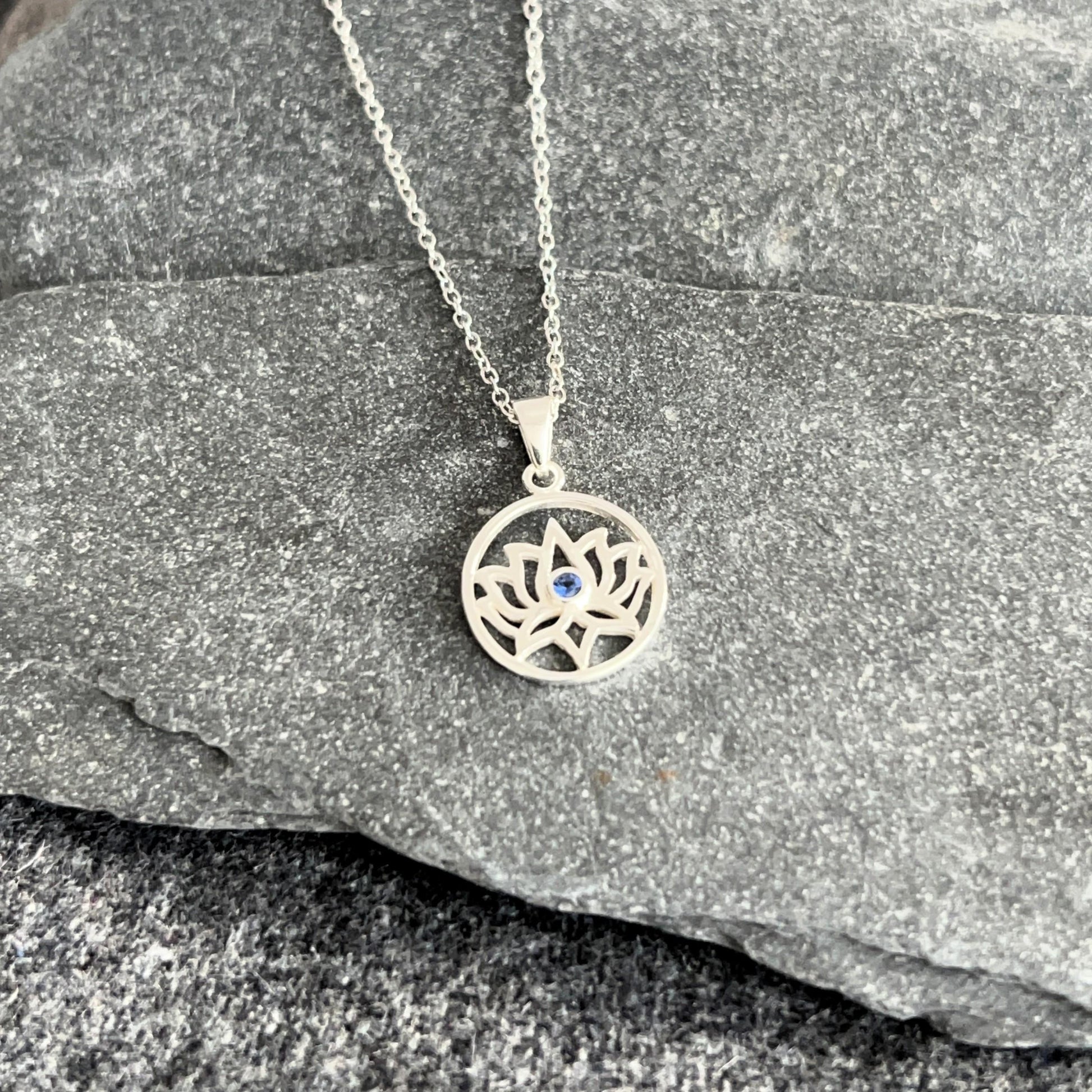 Lotus Flower - 925 Sterling Silver Cubic Zirconia CZ Pendant and Necklace - Boxed