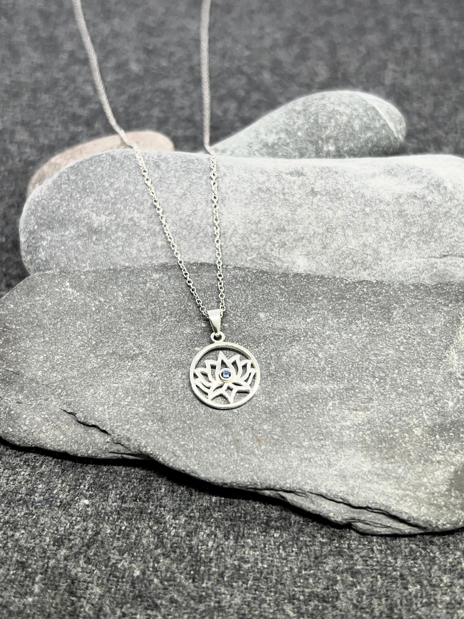 Lotus Flower - 925 Sterling Silver Cubic Zirconia CZ Pendant and Necklace - Boxed