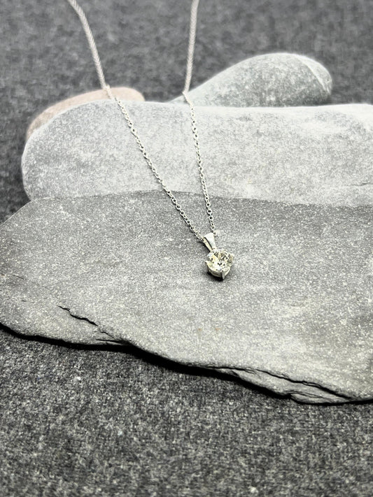 Round Crystal 6mm - 925 Sterling Silver Jewelled Pendant and Necklace - Boxed