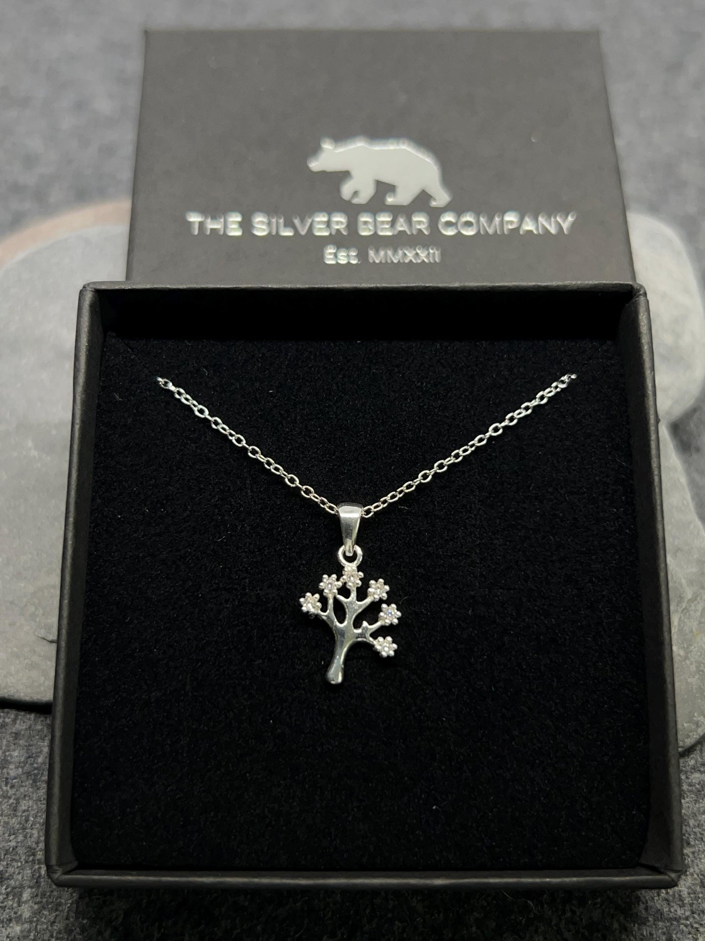 Tree - 925 Sterling Silver Jewelled Pendant with CZ Crystal and Necklace - Boxed