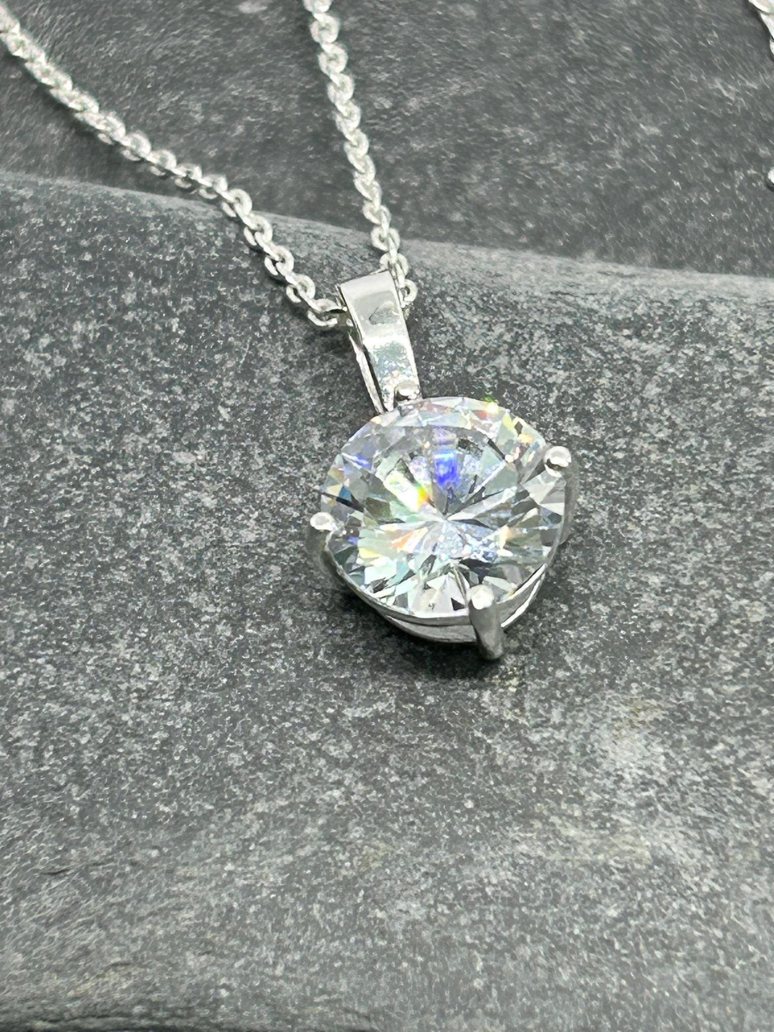 Diamond Round Solitaire - 925 Sterling Silver Pendant and Necklace - Boxed - Classic Elegance
