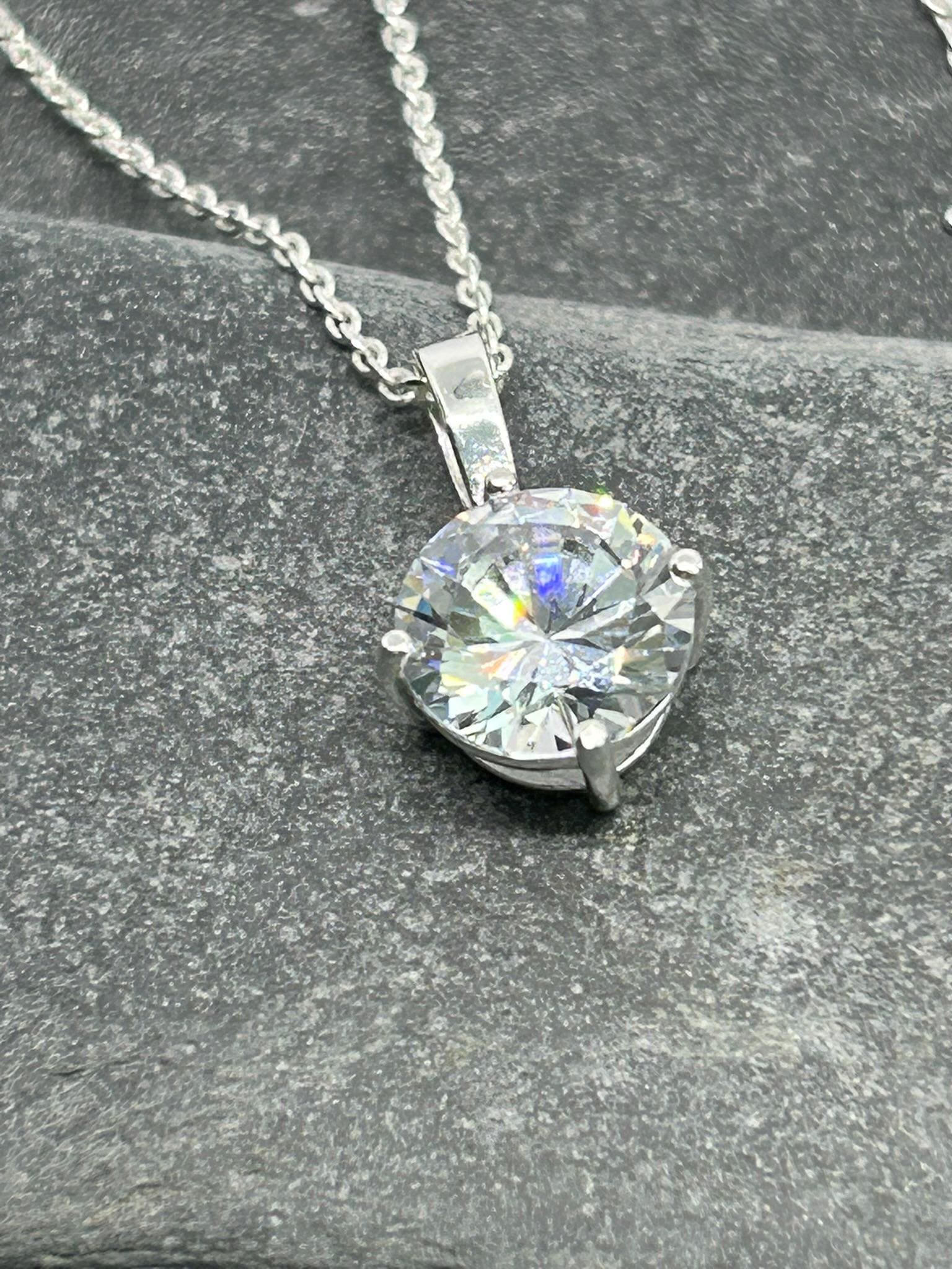 Diamond CZ Round Solitaire - 925 Sterling Silver Pendant and Necklace, Gift-Ready