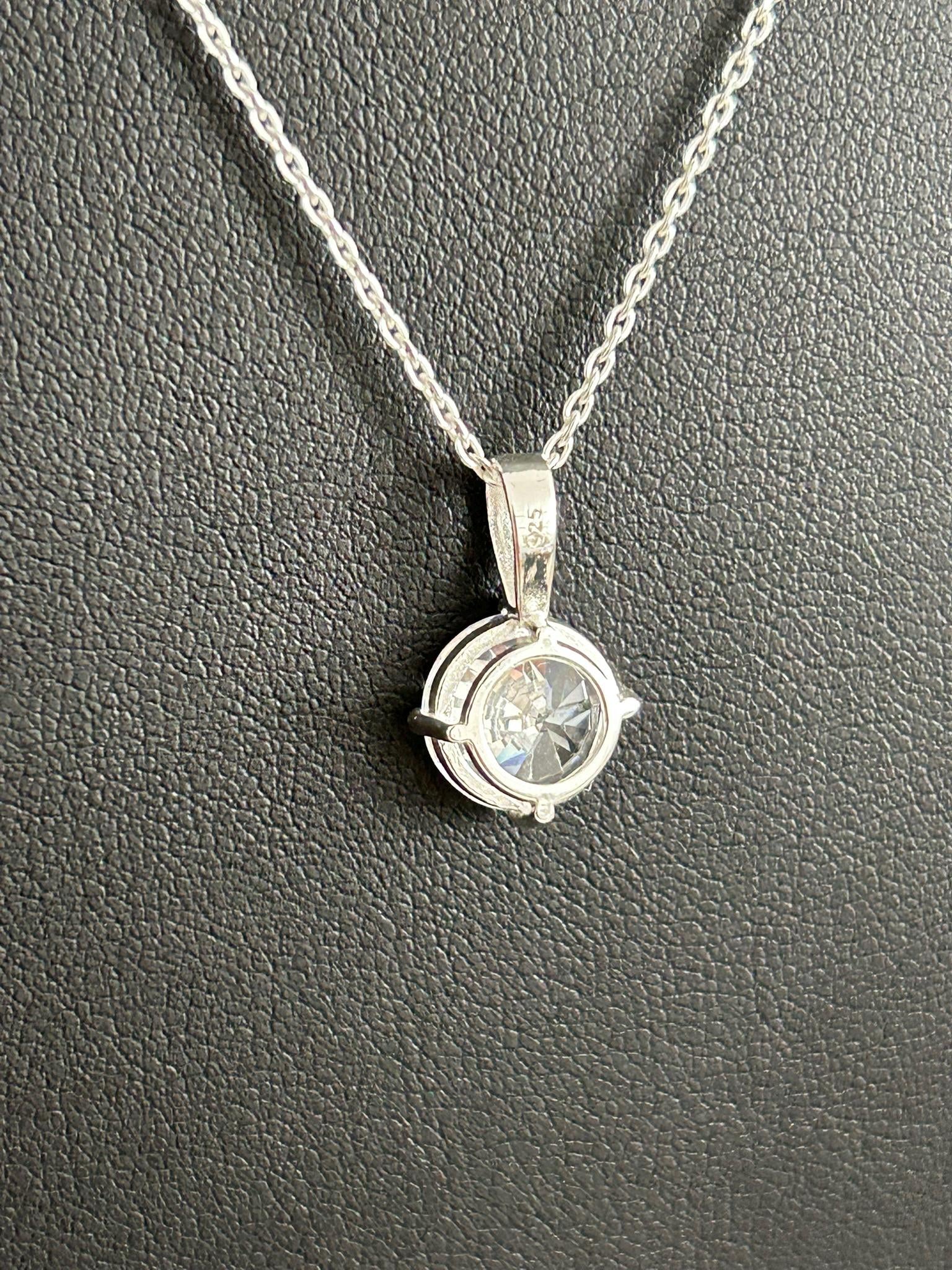 Diamond Round Solitaire - 925 Sterling Silver Pendant and Necklace - Boxed - Classic Elegance