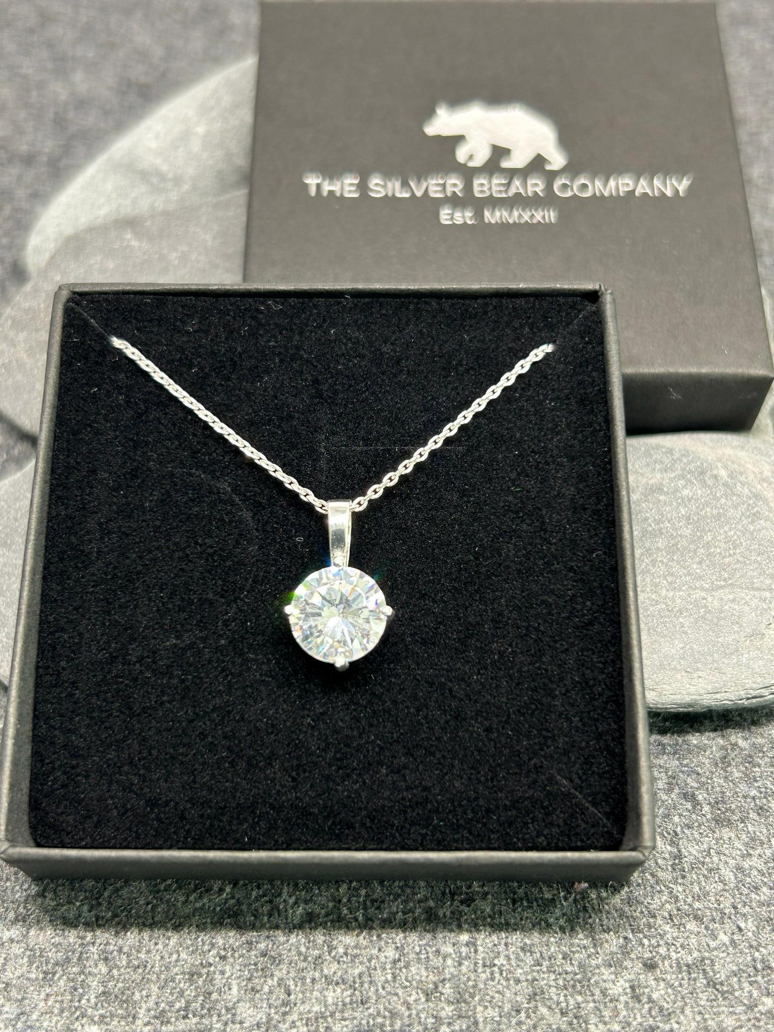 Diamond Round Solitaire - 925 Sterling Silver Pendant and Necklace - Boxed - Classic Elegance