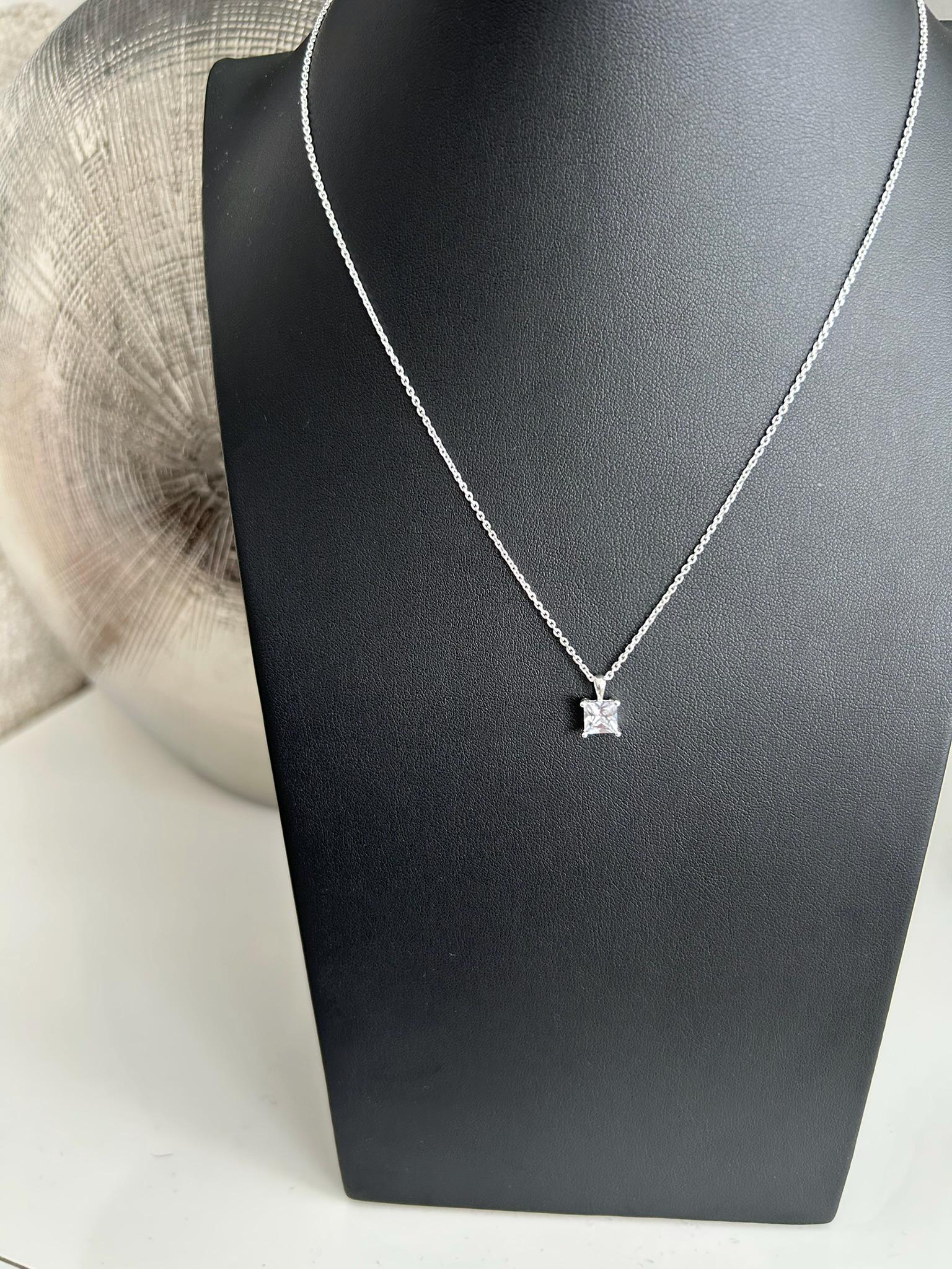 Diamond Square Solitaire 925 Sterling Silver Necklace - Boxed - Timeless Elegance