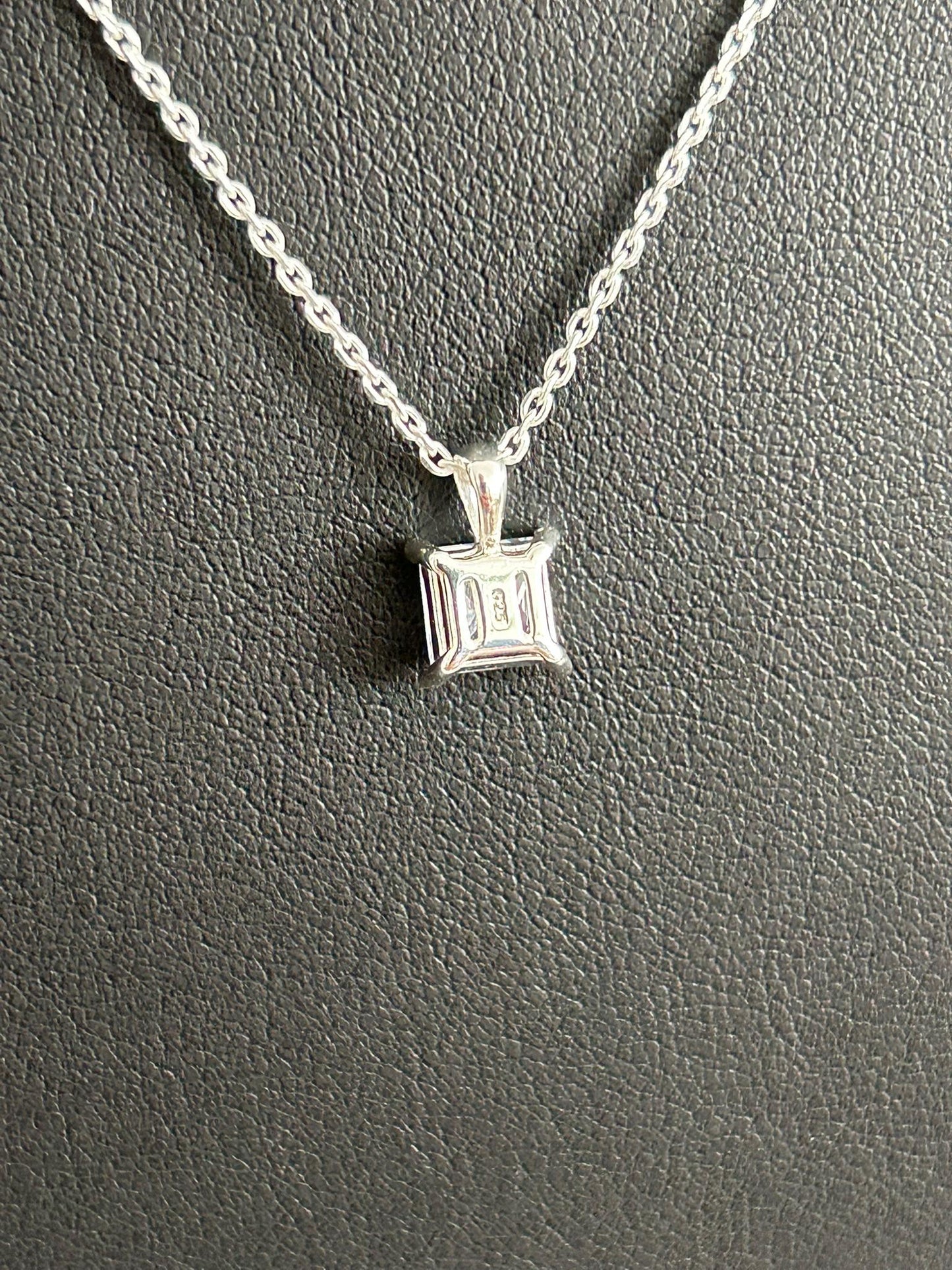 Diamond Square Solitaire 925 Sterling Silver Necklace - Boxed - Timeless Elegance