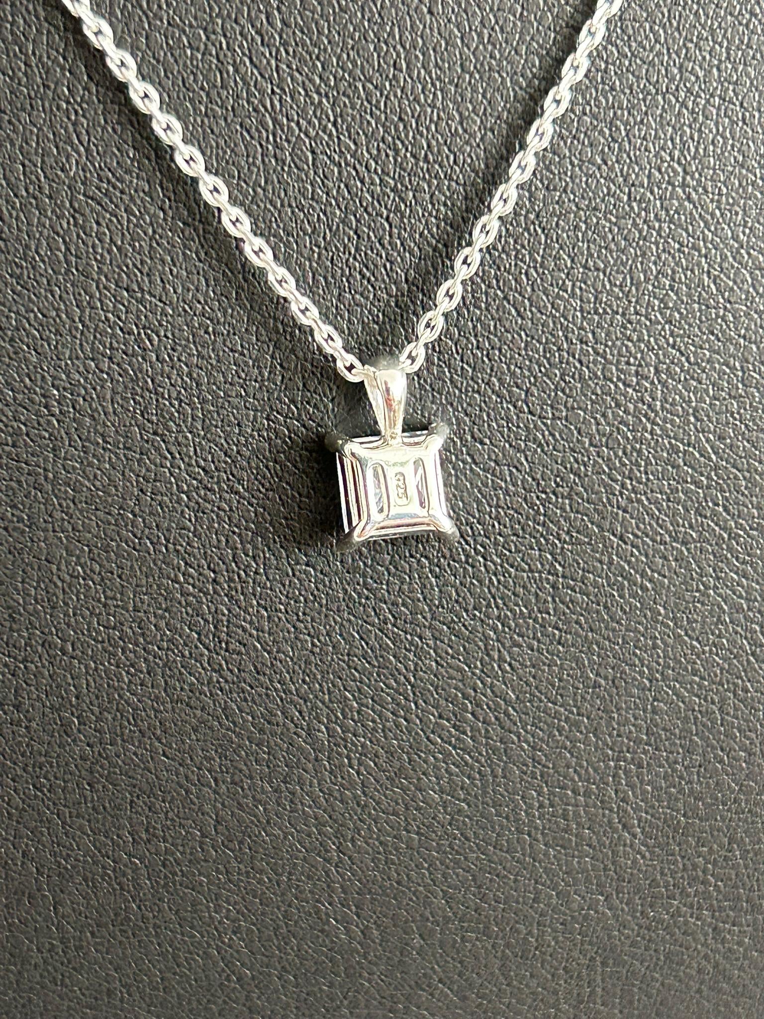 Diamond Square Solitaire 925 Sterling Silver Necklace - Boxed - Timeless Elegance