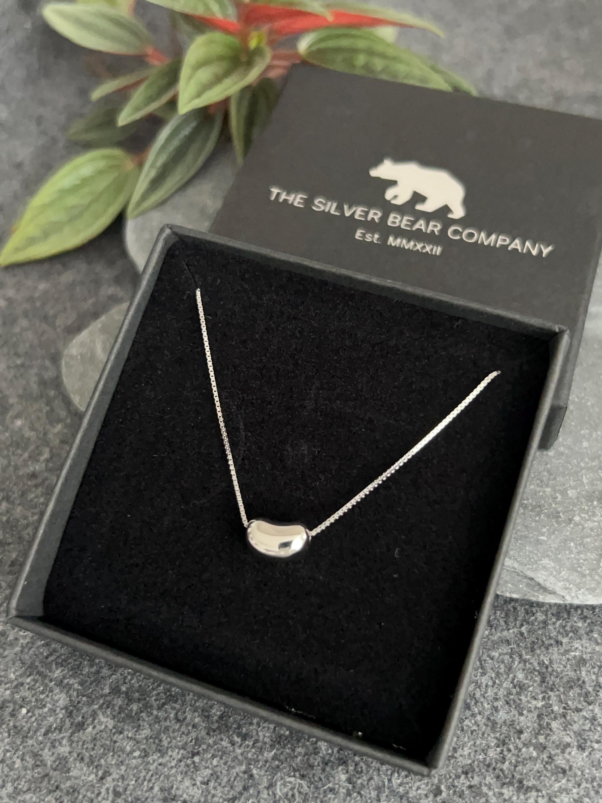 Silver Pebble - 925 Sterling Silver Box Chain Necklace and Pendant - Boxed