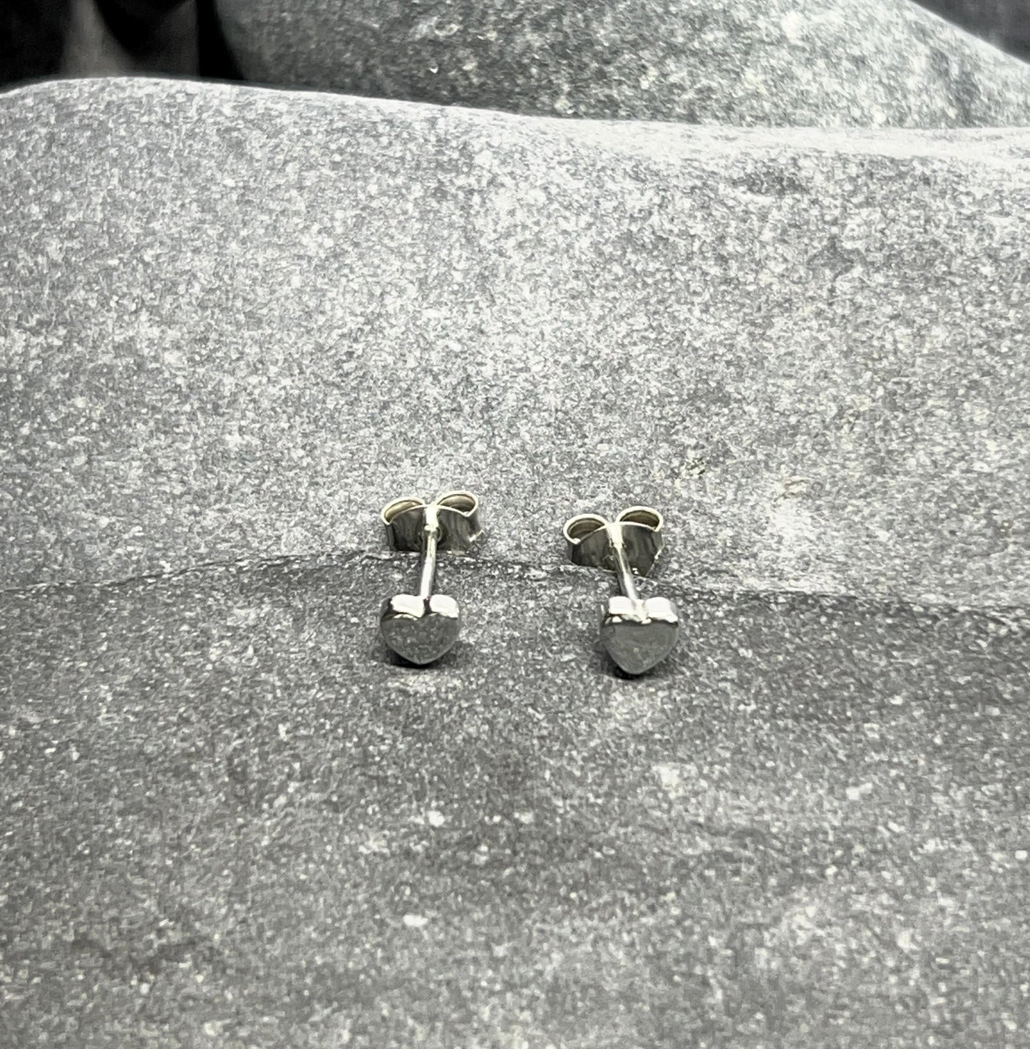 Heart Mini - 925 Sterling Silver Plain Stud Earrings