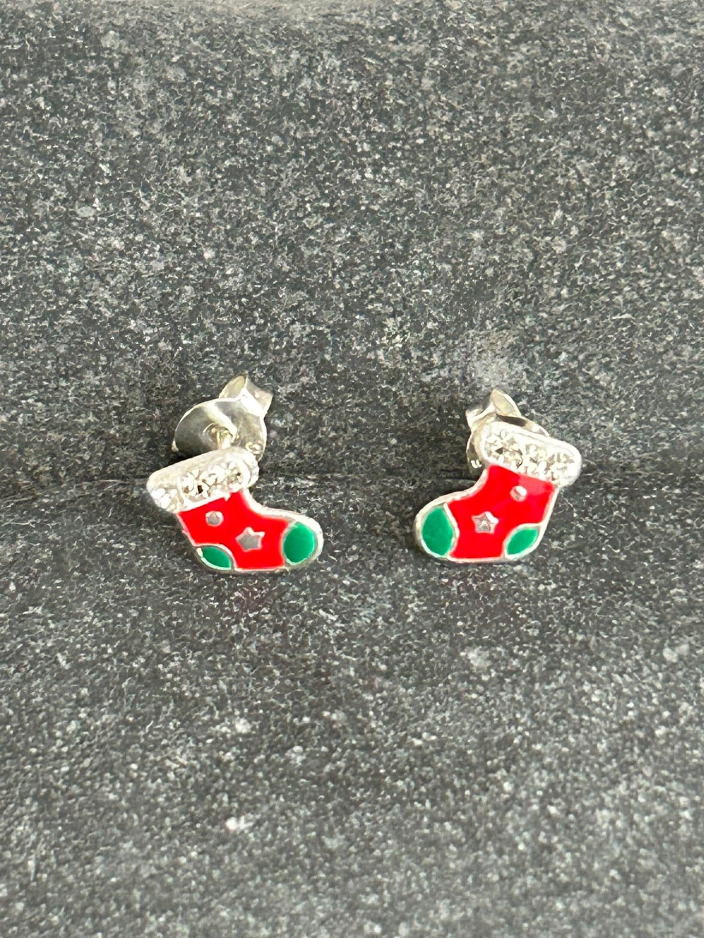 Christmas Stockings - 925 Sterling Silver Colourful Ear Studs