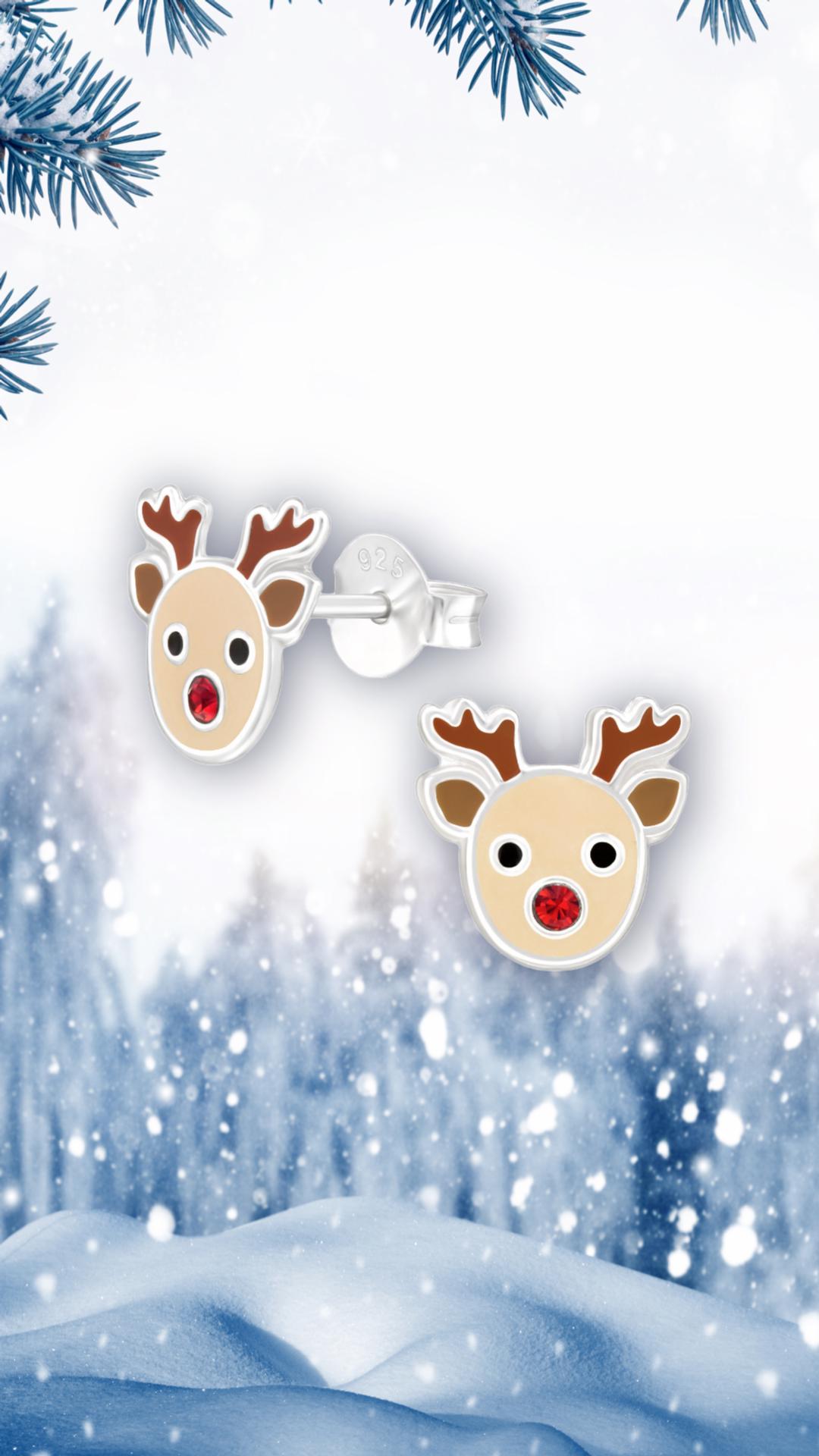 Christmas Reindeers - 925 Sterling Silver Colourful Ear Studs