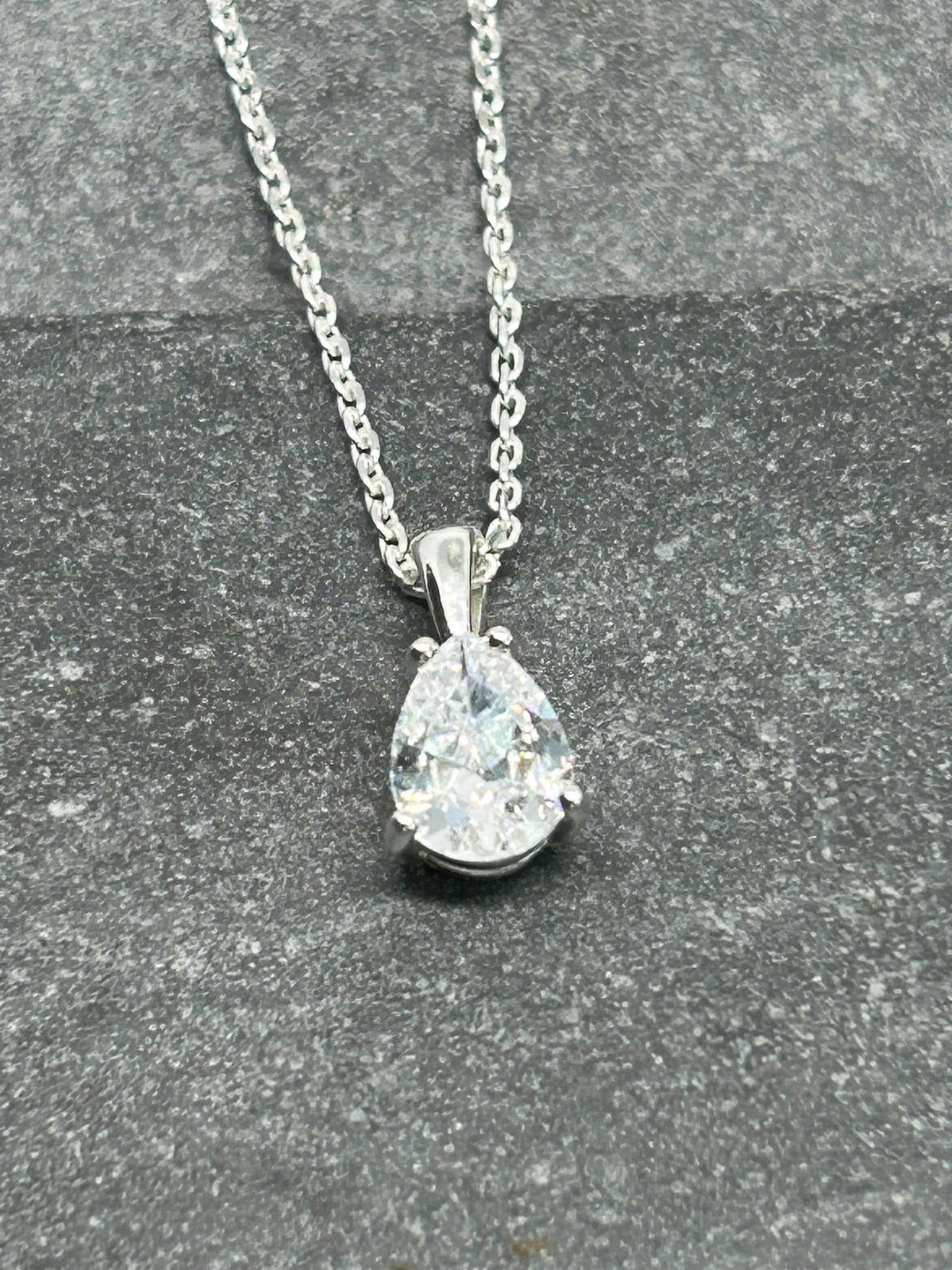 Diamond CZ Pear Sparkle Pendant 925 Sterling Silver Necklace, Gift-Ready