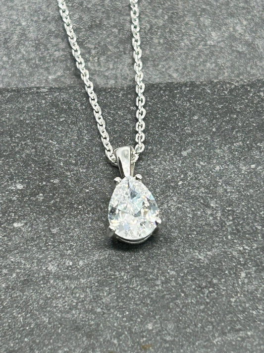 Diamond CZ Pear Sparkle Pendant 925 Sterling Silver Necklace, Gift-Ready