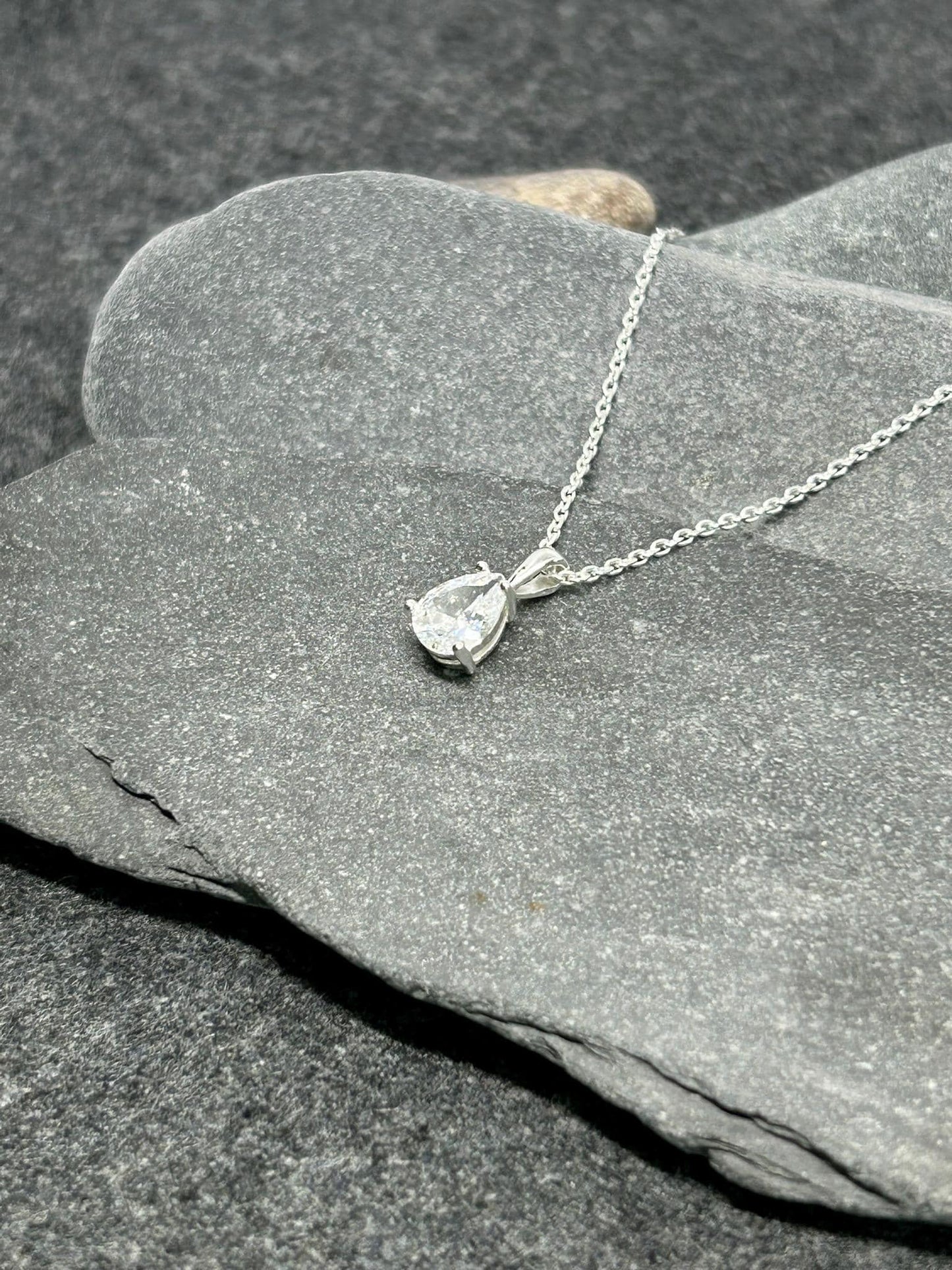 Diamond CZ Pear Sparkle Pendant 925 Sterling Silver Necklace, Gift-Ready