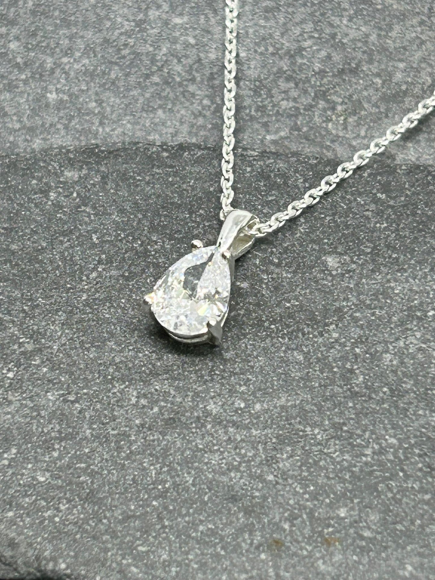 Diamond CZ Pear Sparkle Pendant 925 Sterling Silver Necklace, Gift-Ready