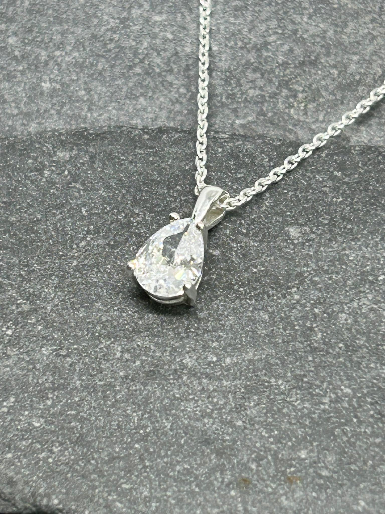 Diamond CZ Pear Sparkle Pendant 925 Sterling Silver Necklace, Gift-Ready
