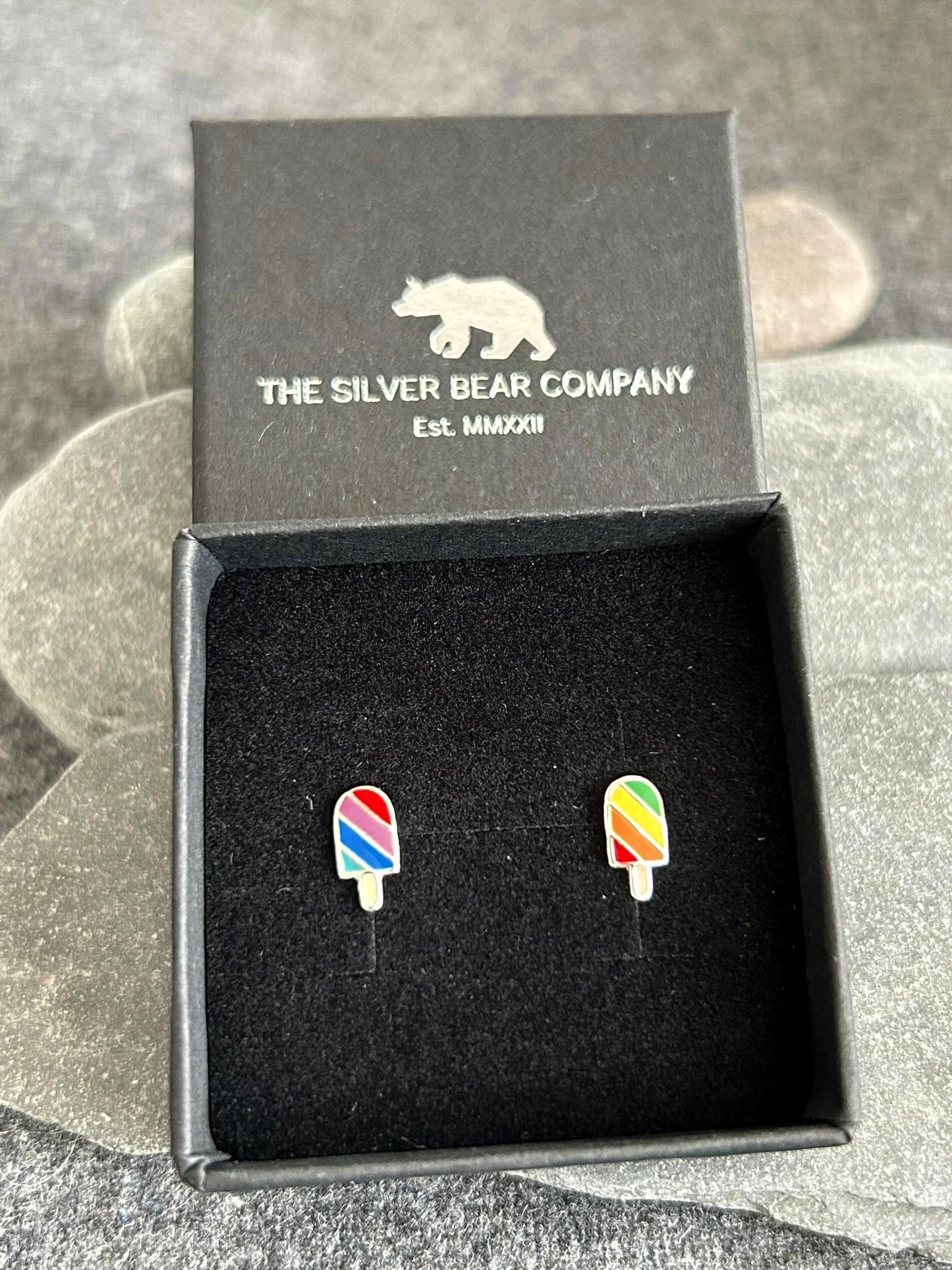 Pride Rainbow Ice Cream Lolly - 925 Sterling Silver Colourful Ear Studs