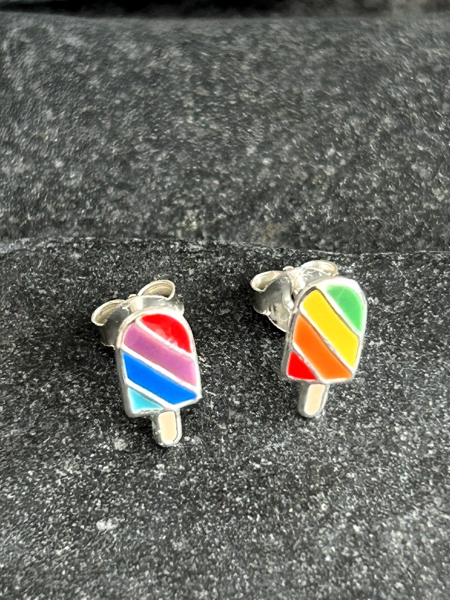 Pride Rainbow Ice Cream Lolly - 925 Sterling Silver Colourful Ear Studs