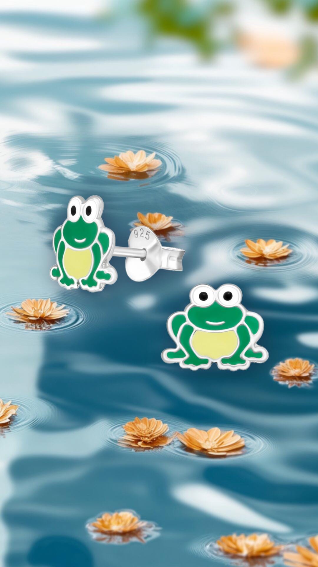 Frog - 925 Sterling Silver Colourful Stud Earrings Boxed