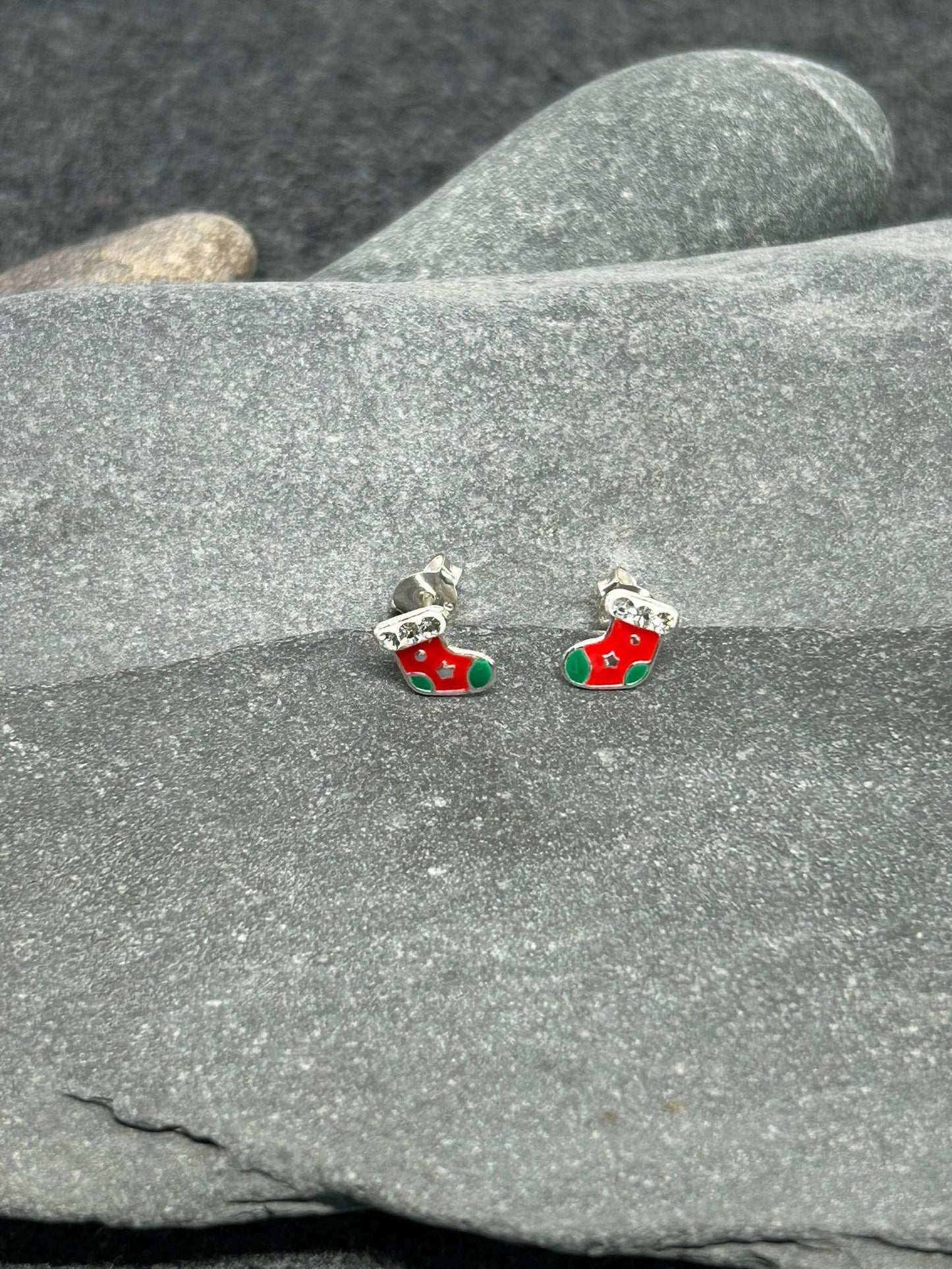 Christmas Stockings - 925 Sterling Silver Colourful Ear Studs